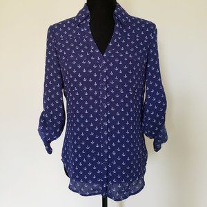 xs || express || NAVY ANCHOR PRINT PORTOFINO SHIRT